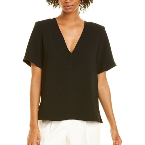 NEW A.L.C. Black V-Neck Boxy Short Sleeve Warren Blouse - Picture 1 of 7